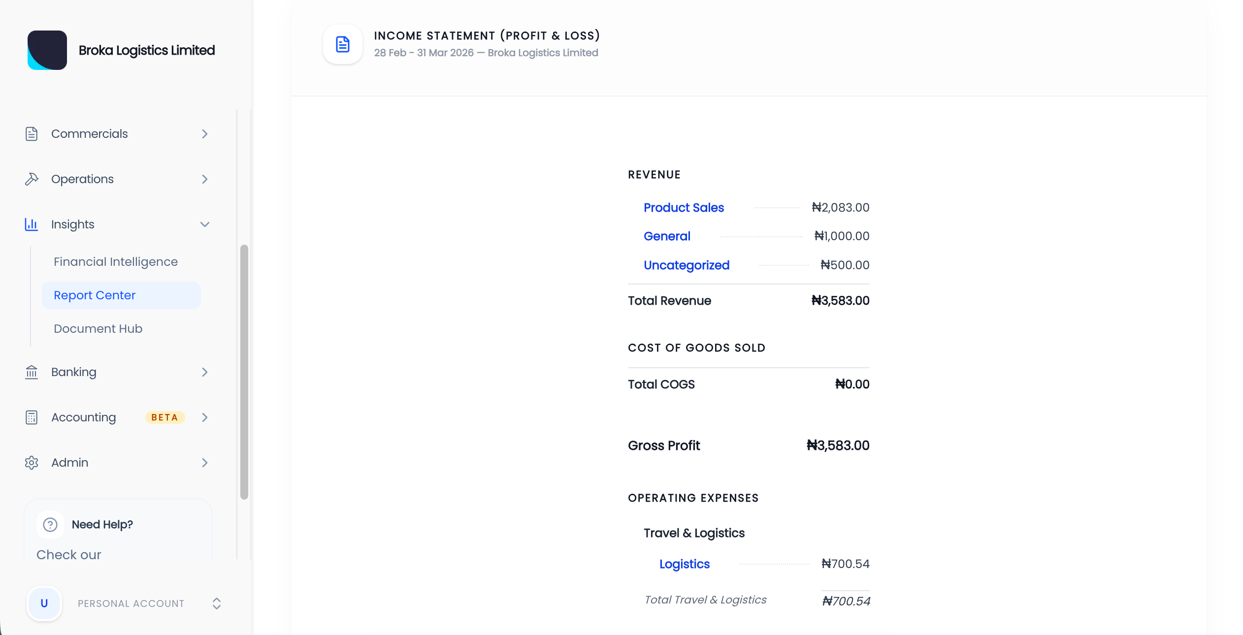 Zairaa integrated accounting reports